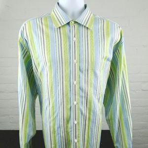 Bugatchi Green Blue Striped Cotton Sz XXL 2XL